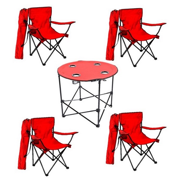 katlanır kamp sandalye masa seti kırmızı